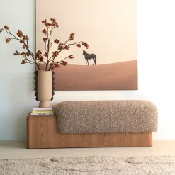 Bankje George Bouclé en essenhout, 133cm