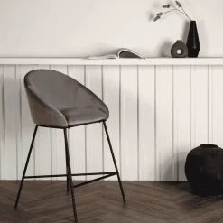 Barkruk Amon Velvet, kleur Donkergrijs (zithoogte 67cm)