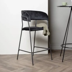 Barkruk Delmy Velvet (zithoogte 61cm), kleur Zwart