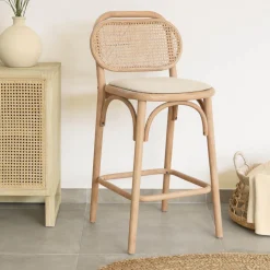 Barkruk Doriane Eikenhout en Rotan (zithoogte 65cm)