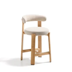 Barkruk Granite Chenille en naturel essenhout (zithoogte 65cm)