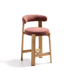 Barkruk Granite Chenille en naturel essenhout (zithoogte 65cm)