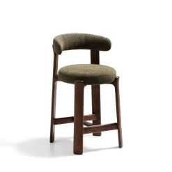 Barkruk Granite Chenille en bruin essenhout (zithoogte 65cm)