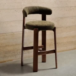 Barkruk Granite Chenille en bruin essenhout (zithoogte 75cm)