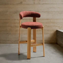 Barkruk Granite Chenille en naturel essenhout (zithoogte 75cm)