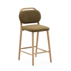 Barkruk Helda Chenille en eikenhout (zithoogte 66cm)