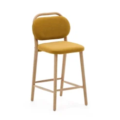 Barkruk Helda Chenille en eikenhout (zithoogte 66cm)