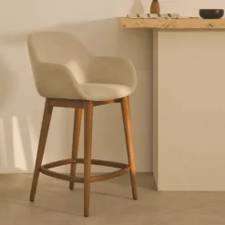 Barkruk Konna Essenhout en stof, kleur Beige/Bruin (zithoogte 66cm)