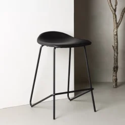 Barkruk Meggan Lederlook, kleur Zwart (zithoogte 66cm)