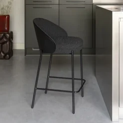 Barkruk Rodin Essenhout en Bouclé, kleur Zwart (zithoogte 65cm)