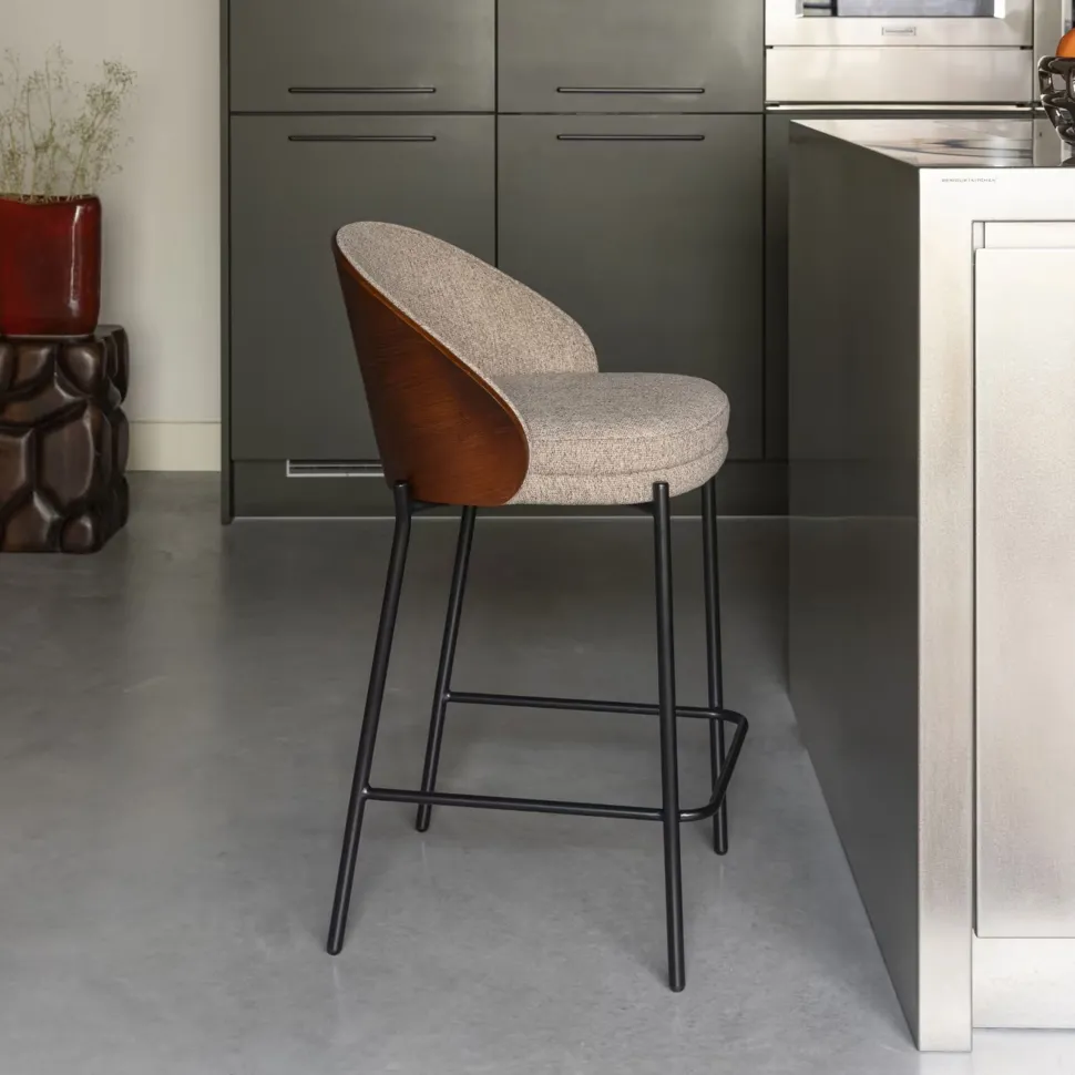 Barkruk Rodin Essenhout en stof, kleur Beige (zithoogte 65cm)