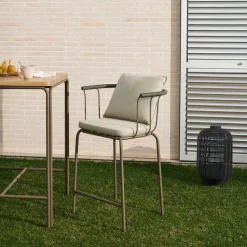 Barkruk Salguer Gevlochten touw en staal, kleur Beige (zithoogte 66cm)