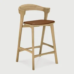 Barstoel Bok Gevernist Eikenhout en leder, kleur Cognac