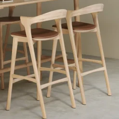 Barstoel Bok Gevernist Eikenhout en leder, kleur Cognac