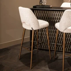 Barstoel Delphine Chenille, kleur Crème (zithoogte 76cm)