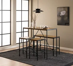 Bartafel set Deryk Eikenlook, Met 2 barstoelen en bankje