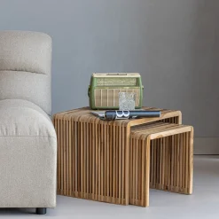 Bijzettafel Jasmijn Teakhout, Set van 2 stuks