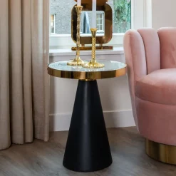 Bijzettafel Odin Ø45cm, Wit Marmer / Goud / Zwart