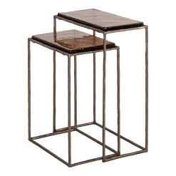 Bijzettafel Villano Bronskleurig glas, Set van 2 stuks