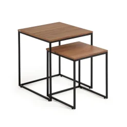 Bijzettafel Yoana Walnoot en metaal, Set van 2 stuks, kleur Bruin