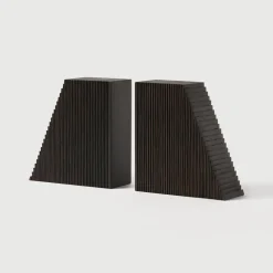 Boekenstandaard Grooves Mahoniehout, Set van 2 stuks, kleur Donkerbruin