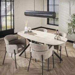 Deens Ovale Eettafel Andrienne Keramiek in Travertin-look, 180 x 90cm