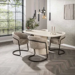 Deens Ovale Eettafel Indar Keramiek in Travertinlook, 180 x 90cm