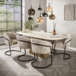 Deens Ovale Eettafel Laycie Keramiek in Travertin-look, 215 x 105cm