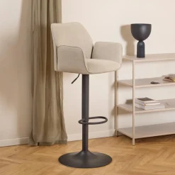 Draaibare Barkruk Dantrell Structuurstof, kleur Beige (zithoogte 65-85cm)