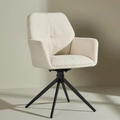 Draaibare Eetkamerstoel Montie Bouclé, kleur Off White
