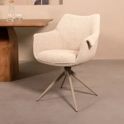 Draaibare Eetkamerstoel Narum Bouclé, kleur Naturel/Taupe