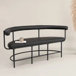 Eetkamerbank Jediah Lederlook, kleur Zwart