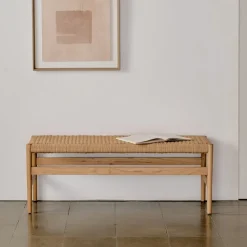 Eetkamerbank Zaide Naturel eikenhout en touw, 120cm