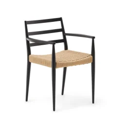 Eetkamerstoel Analy Eikenhout en touw, Met armleuning