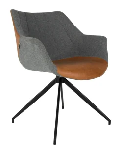 Eetkamerstoel Doulton PU en stof, kleur Grijs/Bruin