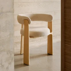 Eetkamerstoel Granite Chenille en naturel essenhout