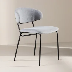 Eetkamerstoel Jannet Bouclé, kleur Lichtblauw