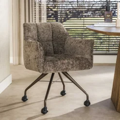 Eetkamerstoel op wielen Thandie Hoven stof en bruin onderstel