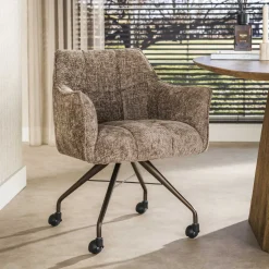 Eetkamerstoel op wielen Thandie Hoven stof en bruin onderstel