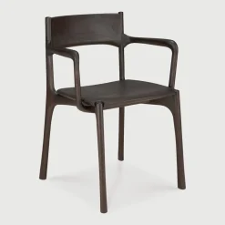 Eetkamerstoel PI Met Armleuning, Gevernist Teakhout, kleur Donkerbruin