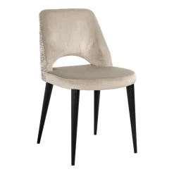 Eetkamerstoel Tabitha Velvet en stof, kleur Khaki/Naturel