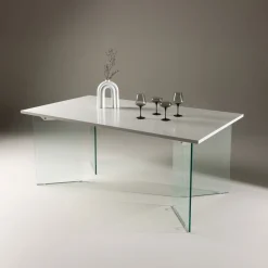 Eettafel Hal Betonlook en glas, 180 x 90cm