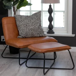 Fauteuil Bryony Met voetenbank, Lederlook, kleur Cognac