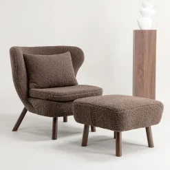 Fauteuil Demone Met voetenbank, Teddy, kleur Bruin