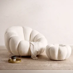 Fauteuil Dontavis Teddy incl. poef, kleur Wit