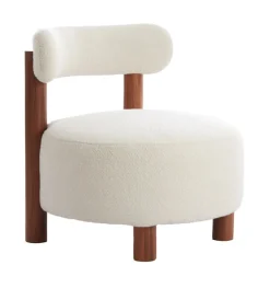 Fauteuil Ferentino Acaciahout en Bouclé, kleur Crème
