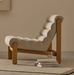 Fauteuil Magira Structuurstof en eikenhout, kleur Beige