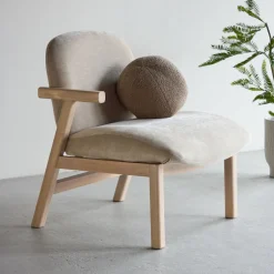 Fauteuil Shanthi Rubberhout en stof, kleur Beige