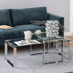 Glazen Salontafel Lone set van 2 stuks, kleur chroom