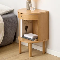 Halfrond Nachtkastje Seula Eikenfineer, Met 1 lade